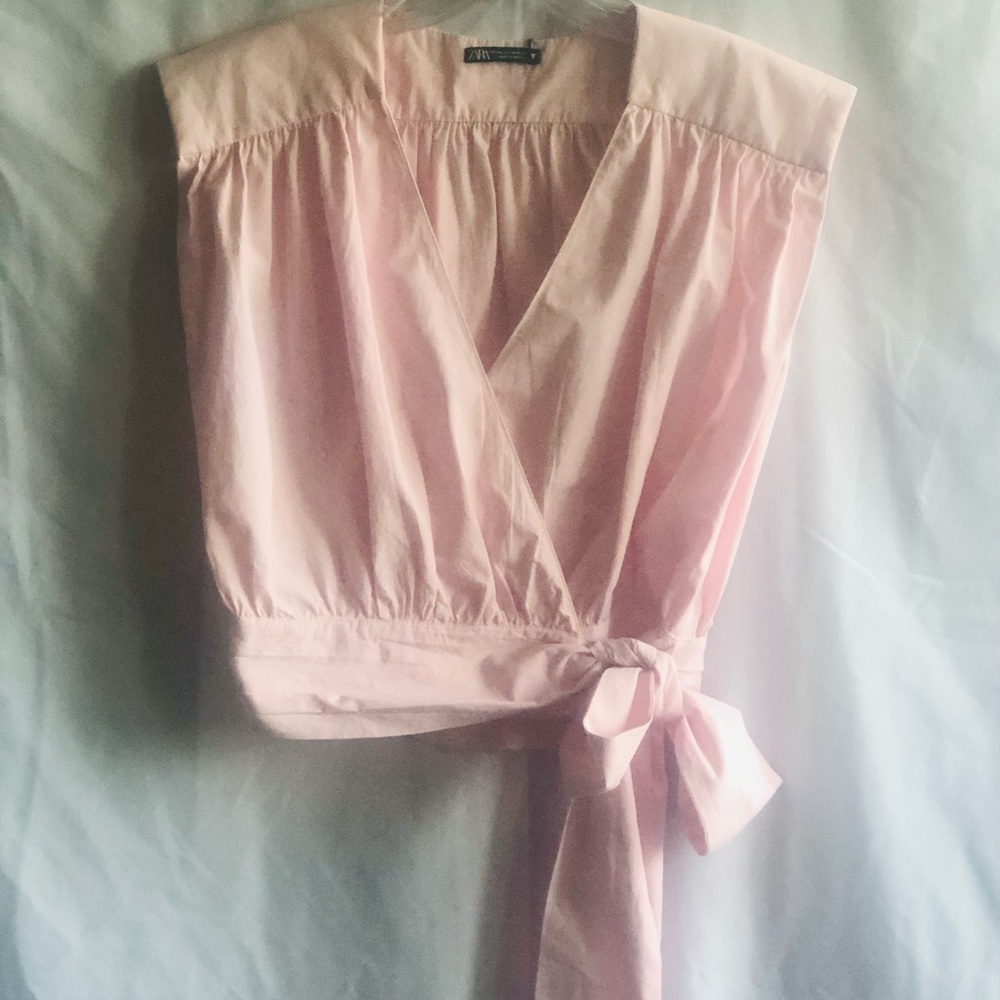 Zara Pink Wrap Top with Long Side Tie Sz XXL
